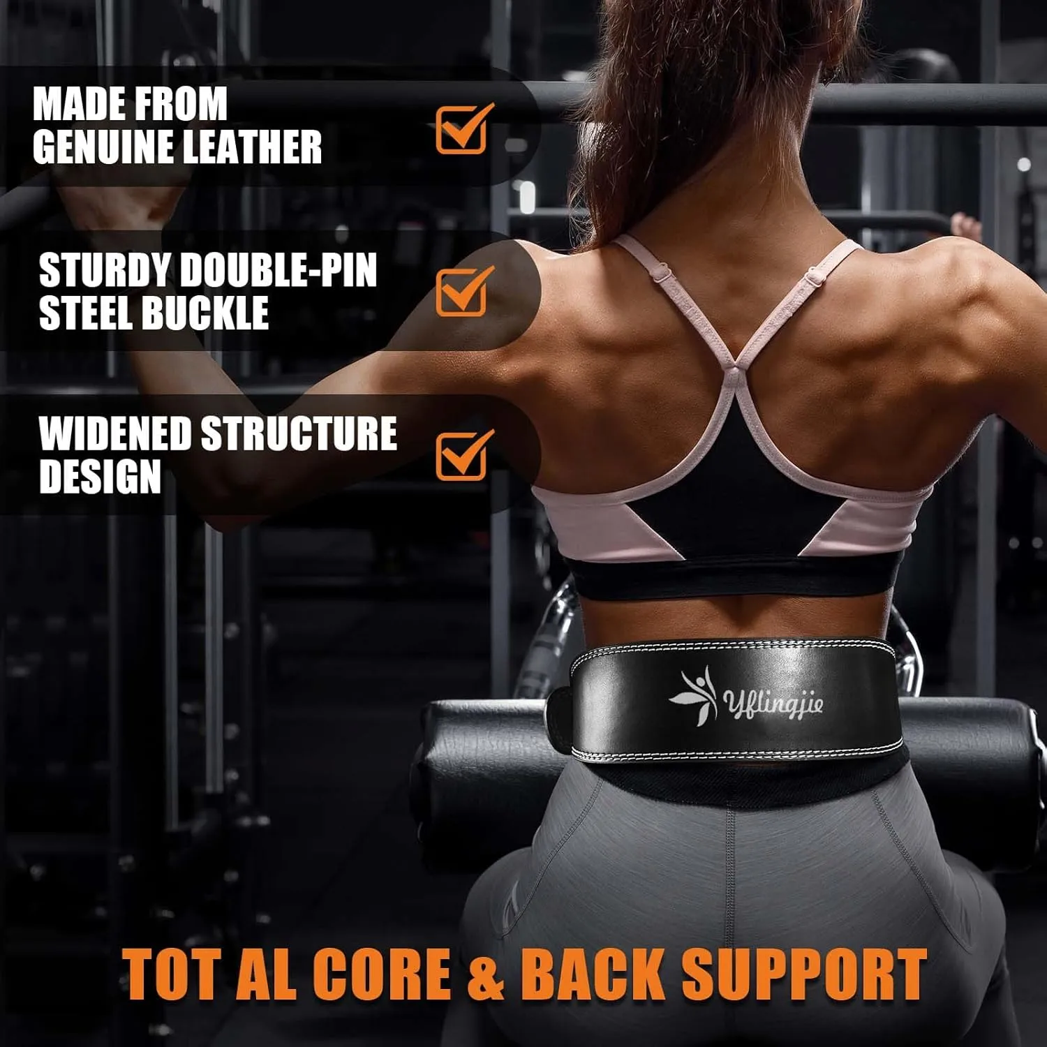 Women's Leather Lumbar Gym Belt for Heavy Lifting - 6.8mm Thick Weight Lifting Belt with Back Brace Support（Women & Men）, Squat Belt for Squats, Deadlifts & Strength Training (3 Sizes） (S/M/L)