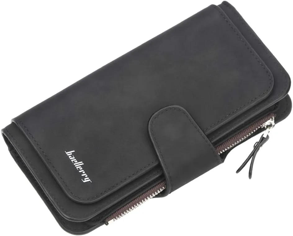 Women's Long Leather Wallet RFID Blocking Cash ID Credit Card Holder for Women Ladies Soft Clutch Wallet with Zipper Coin Pocket Fashion Purse (Black)