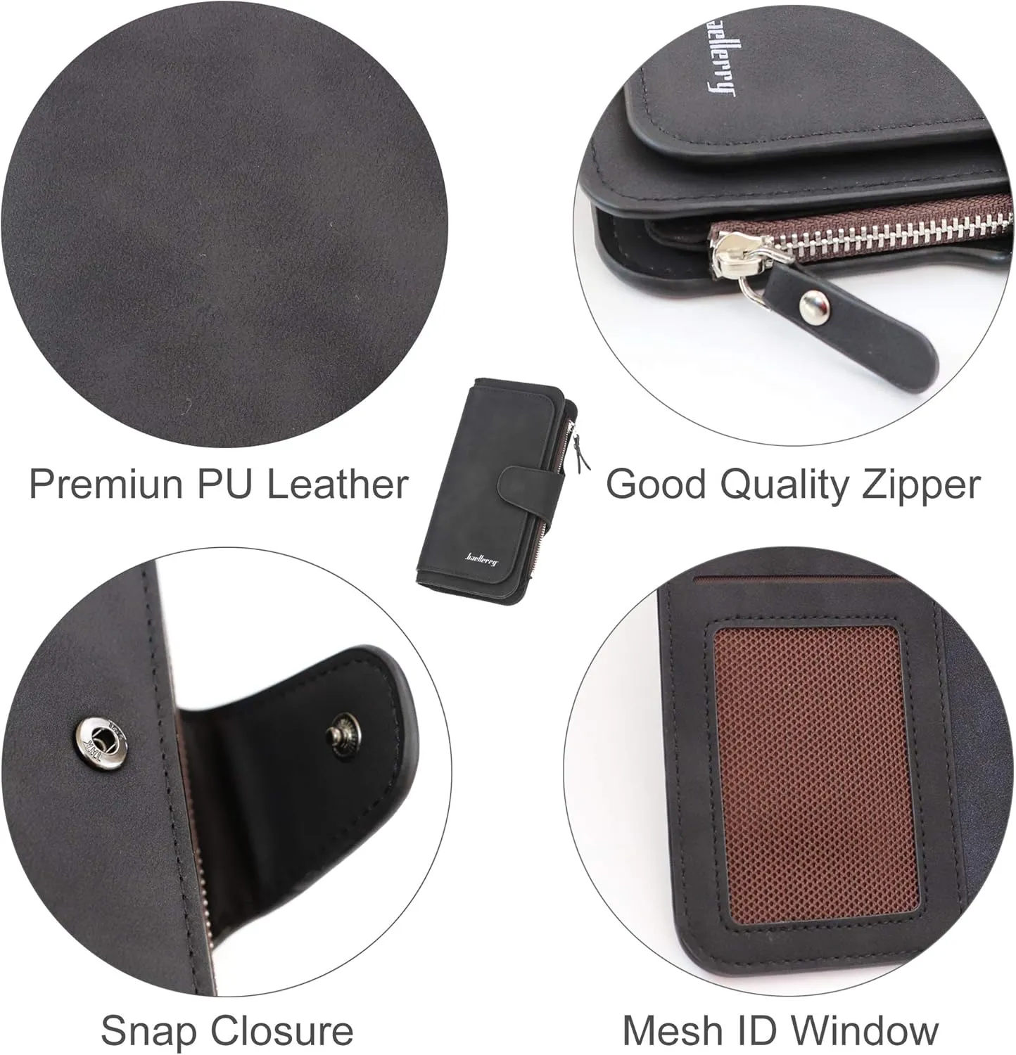 Women's Long Leather Wallet RFID Blocking Cash ID Credit Card Holder for Women Ladies Soft Clutch Wallet with Zipper Coin Pocket Fashion Purse (Black)