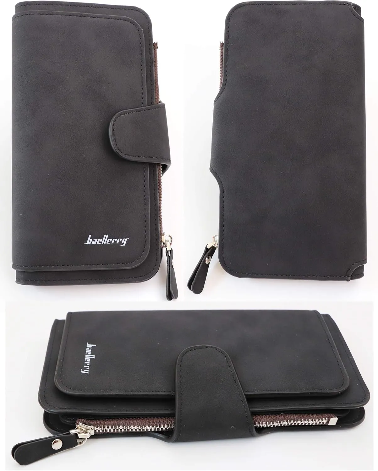 Women's Long Leather Wallet RFID Blocking Cash ID Credit Card Holder for Women Ladies Soft Clutch Wallet with Zipper Coin Pocket Fashion Purse (Black)