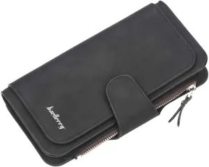 Women's Long Leather Wallet RFID Blocking Cash ID Credit Card Holder for Women Ladies Soft Clutch Wallet with Zipper Coin Pocket Fashion Purse (Black)
