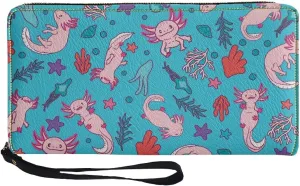 Women's Long Wallet Axolotl Print Clutch Bag PU Leather Credit Card Holder & Coin Purse Travel Shopping Zipper Handbag