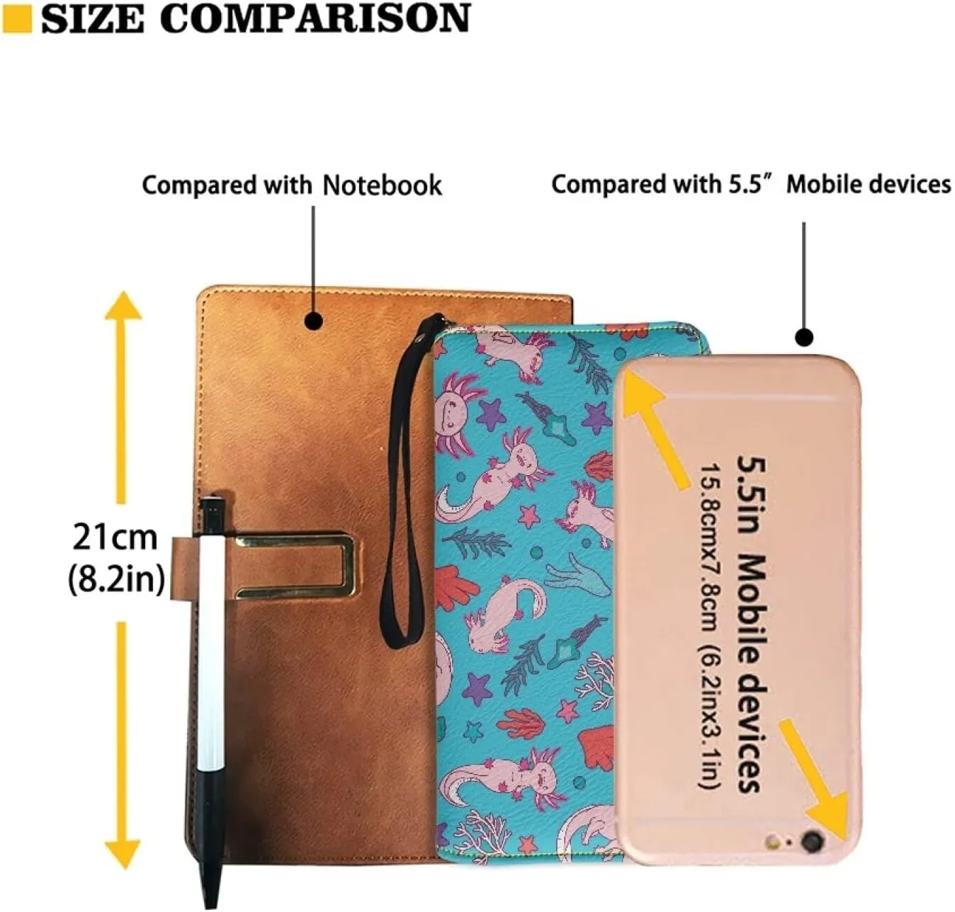 Women's Long Wallet Axolotl Print Clutch Bag PU Leather Credit Card Holder & Coin Purse Travel Shopping Zipper Handbag