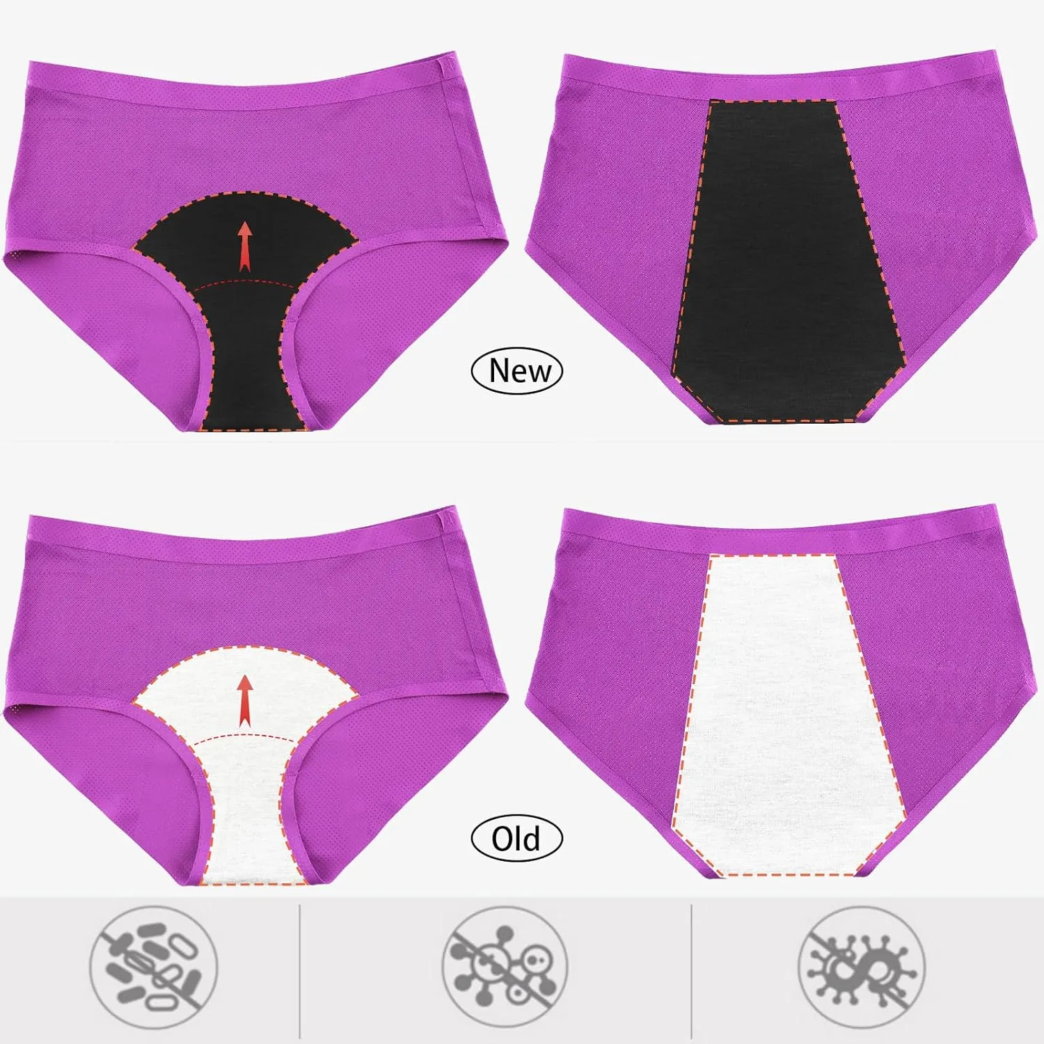 Womens Mesh Period Panties High Waisted Menstrual Leak Proof Underwear Incontinence Protective Briefs(H-4-5-1,X-Large)