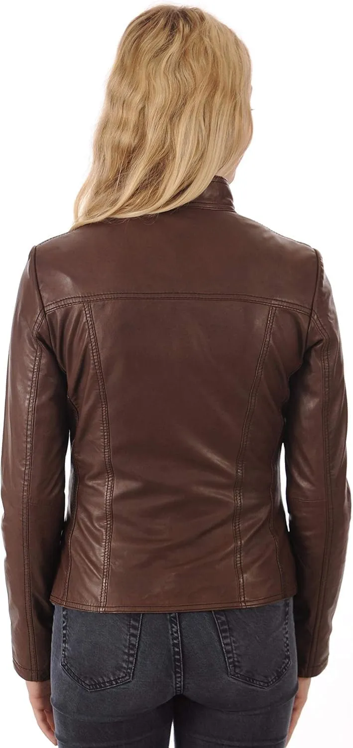 Women's Motorcycle Genuine Leather Jacket - Lambskin Leather Jacket Woman - Real Leather Jackets for Women