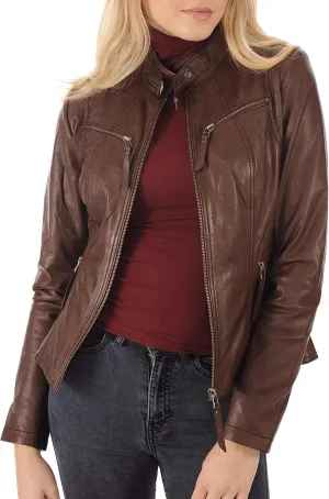 Women's Motorcycle Genuine Leather Jacket - Lambskin Leather Jacket Woman - Real Leather Jackets for Women