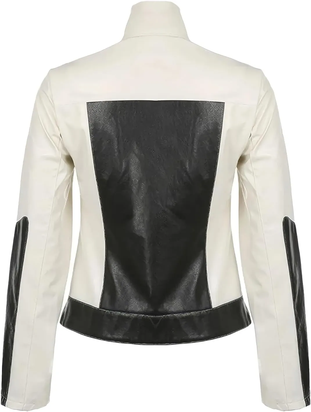 Women’s Rider Black & White Genuine Sheepskin Racing Streetwear Slim Fit Leather Jacket