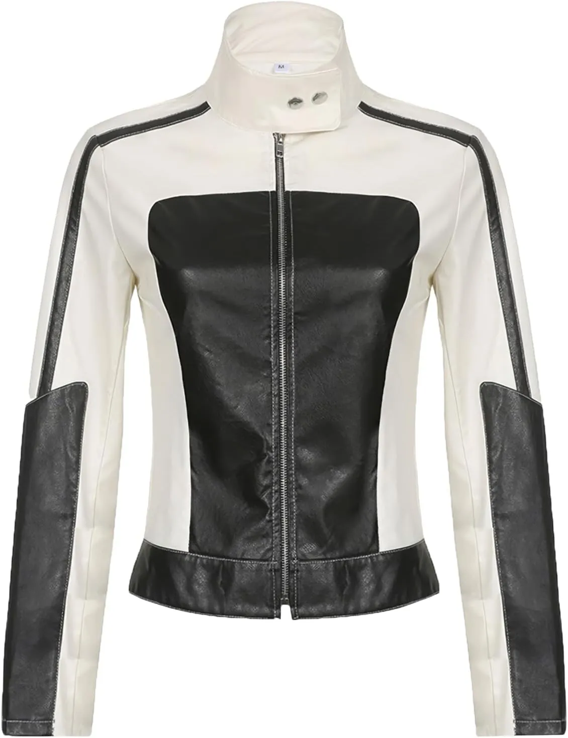 Women’s Rider Black & White Genuine Sheepskin Racing Streetwear Slim Fit Leather Jacket