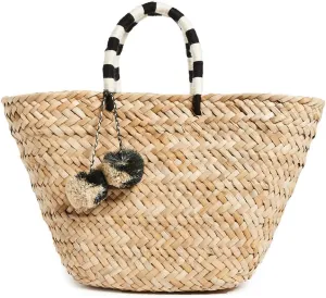 women's straw beach bag and tote for summer, handmade st tropez pom pom straw tote