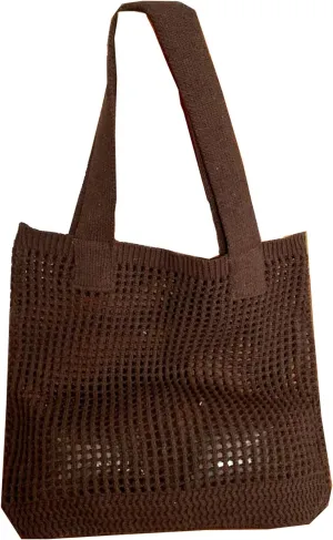 Women's Summer Knitted Shoulder Bag Hollow Out Tote Handbag, Breathable Mesh Beach Bag with Simple Woven Design (Apricot)