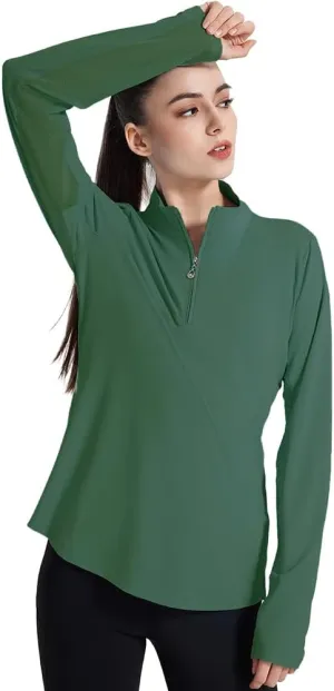 Women's UPF 50  1/4 Zip Pullover Sun Shirts Long Sleeve UV Protection Shirt Quick Dry Lightweight Outdoor Tops