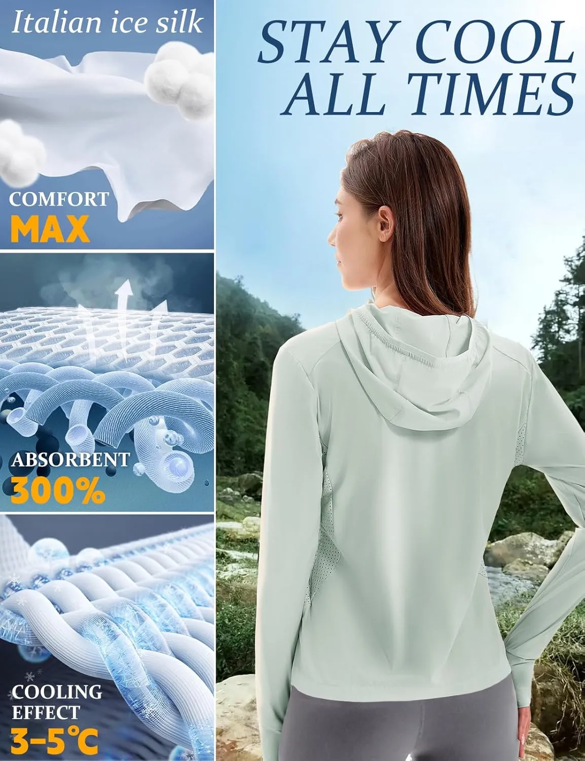 Women's UPF 50  UV Sun Protection Hoodie Breathable Cool Jackets Athletic Long Sleeve Shirts For Outdoor Hiking
