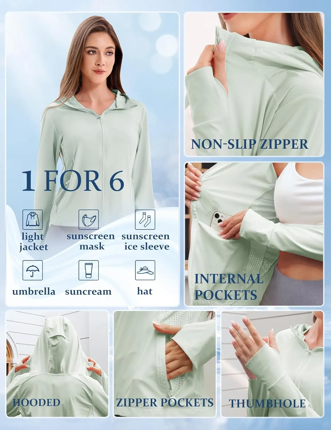 Women's UPF 50  UV Sun Protection Hoodie Breathable Cool Jackets Athletic Long Sleeve Shirts For Outdoor Hiking