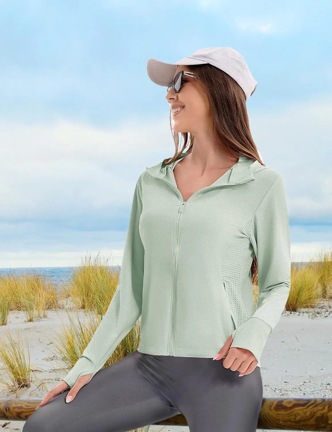 Women's UPF 50  UV Sun Protection Hoodie Breathable Cool Jackets Athletic Long Sleeve Shirts For Outdoor Hiking