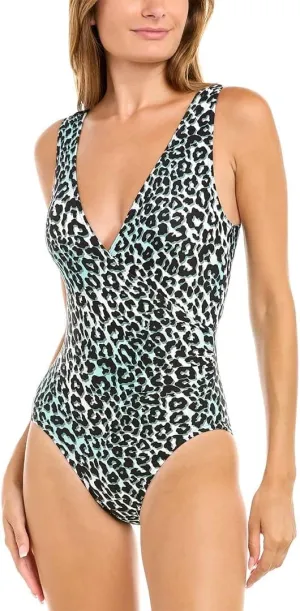 Womens V-Neck Surplice One-Piece, 10, Black