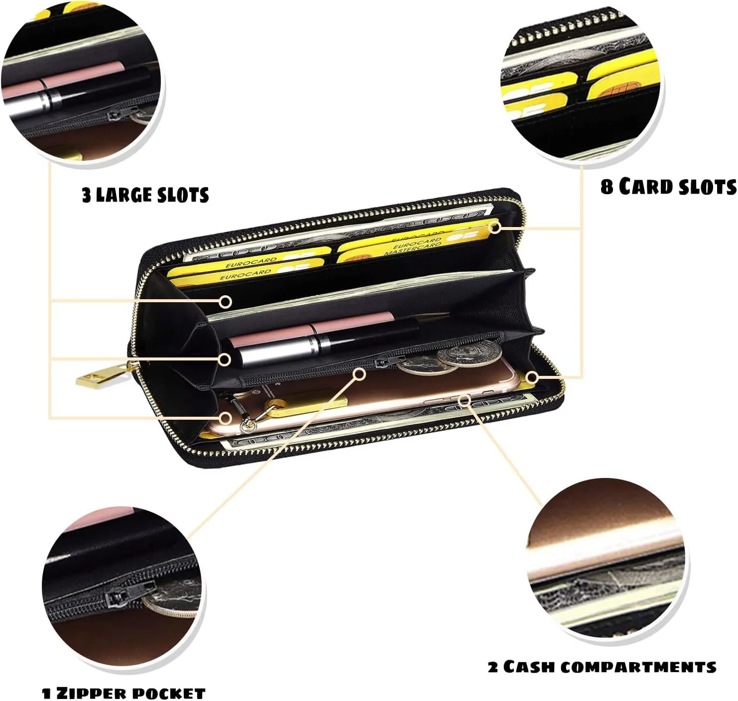 Womens Wallet PU Leather Long Purse Credit Card Clutch with Zipper Coin Purse