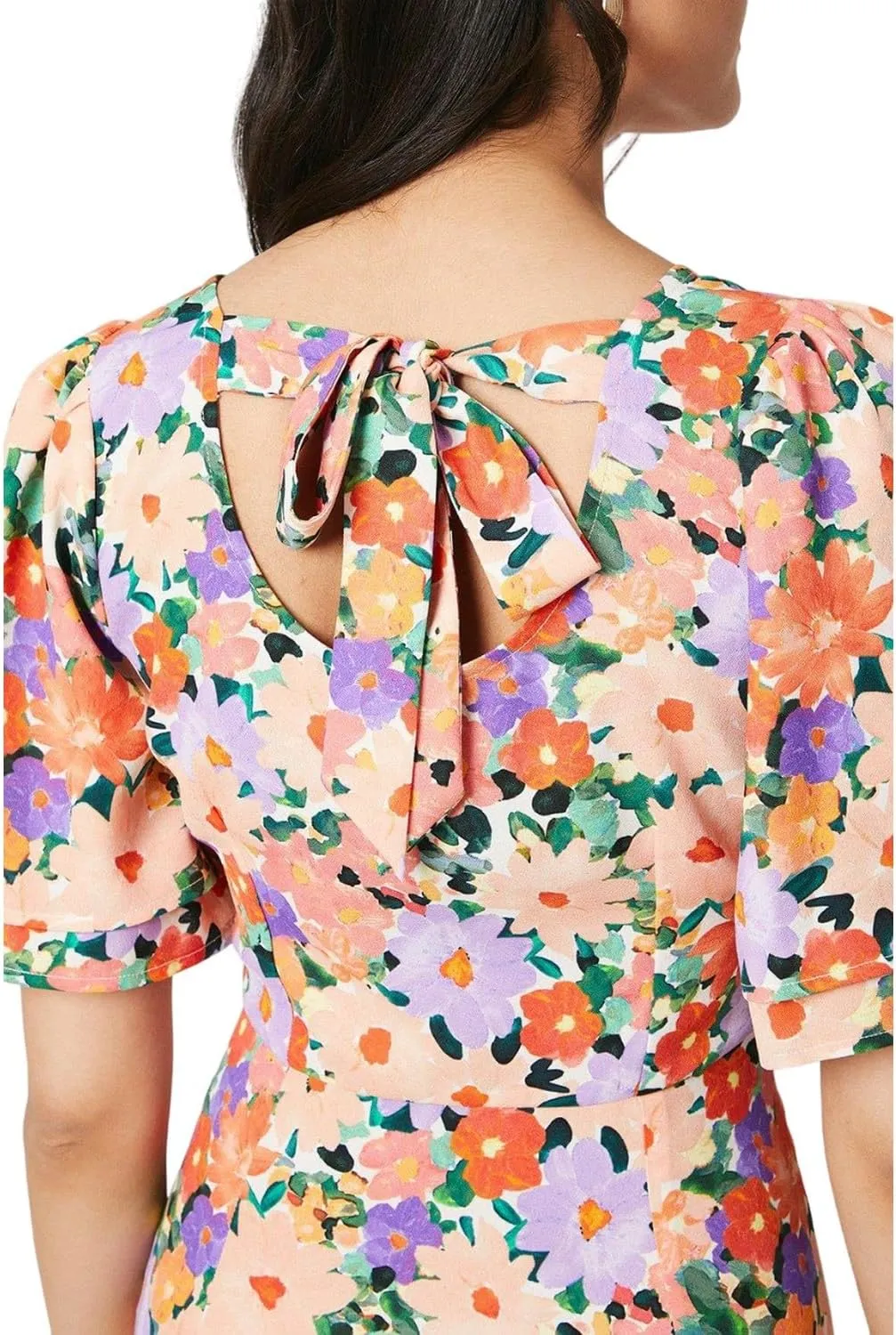 Womens/Ladies Floral Bow Angel Sleeve Midi Dress