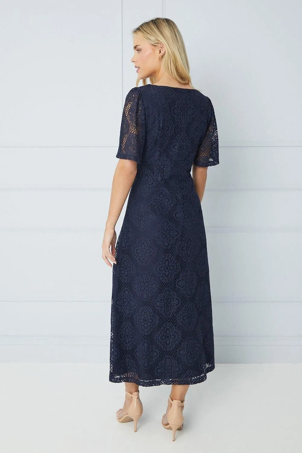 Womens/Ladies Lace Square Neck Petite Midi Dress