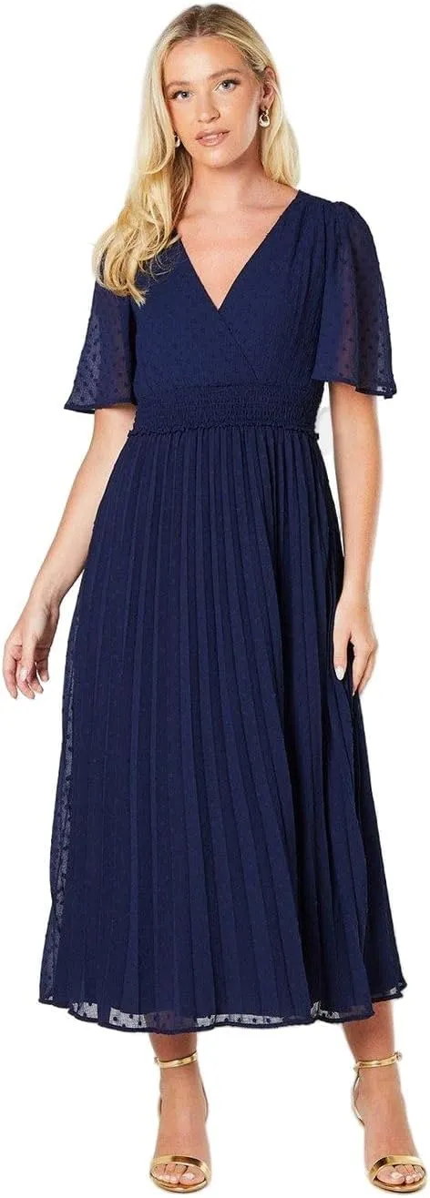 Womens/Ladies Pleated Dobby Chiffon Wrap Midi Dress