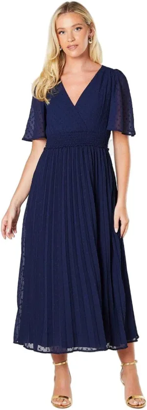 Womens/Ladies Pleated Dobby Chiffon Wrap Midi Dress