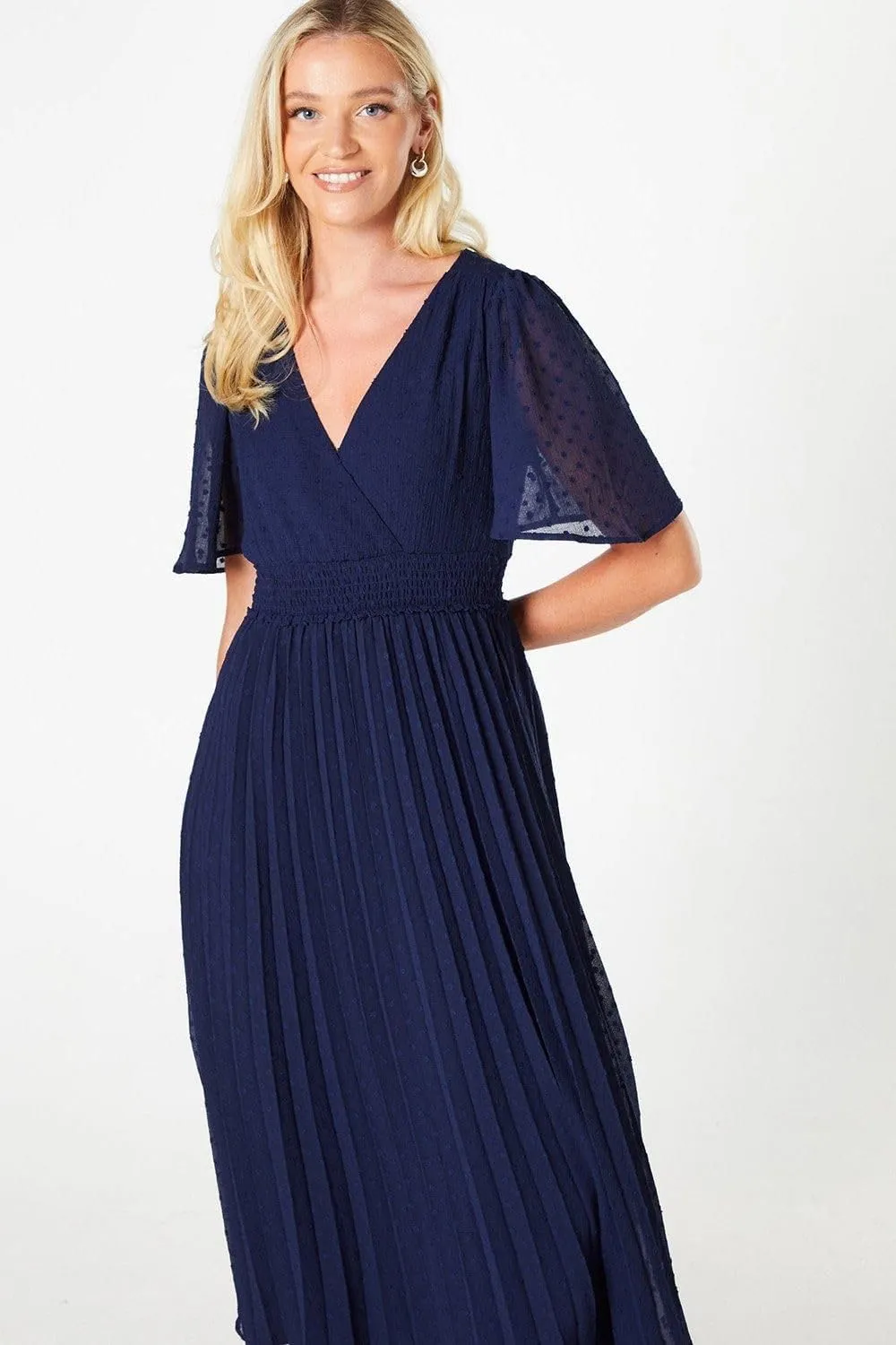 Womens/Ladies Pleated Dobby Chiffon Wrap Midi Dress