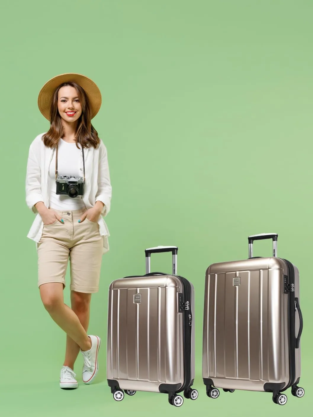 World Traveler Contour Lightweight Polycarbonate Hardside Expandable Spinner Luggage with TSA Lock, Champagne, 2-Piece Set(20in,24in)