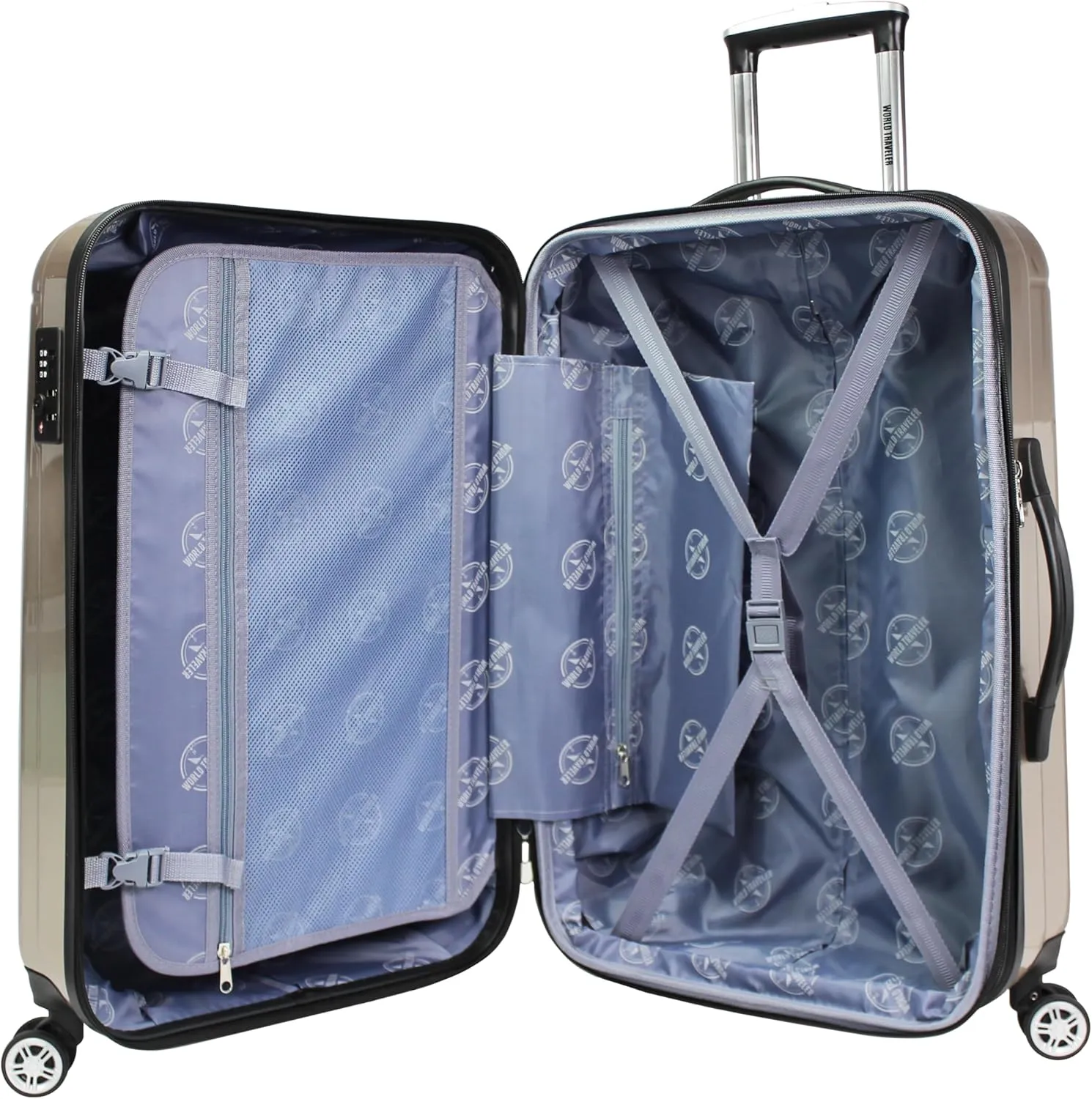 World Traveler Contour Lightweight Polycarbonate Hardside Expandable Spinner Luggage with TSA Lock, Champagne, 2-Piece Set(20in,24in)