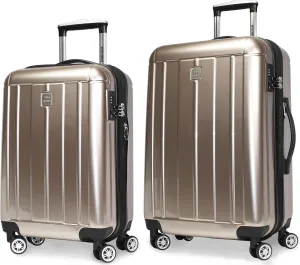 World Traveler Contour Lightweight Polycarbonate Hardside Expandable Spinner Luggage with TSA Lock, Champagne, 2-Piece Set(20in,24in)