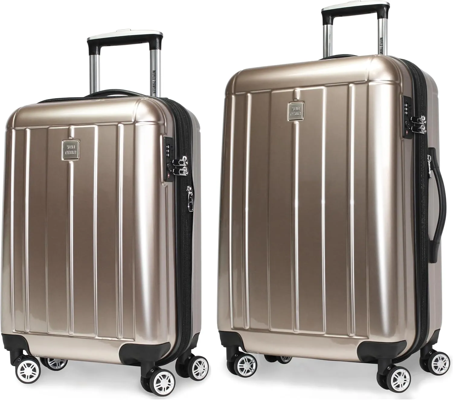 World Traveler Contour Lightweight Polycarbonate Hardside Expandable Spinner Luggage with TSA Lock, Champagne, 2-Piece Set(20in,24in)