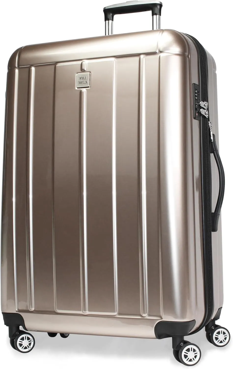 World Traveler Contour Lightweight Polycarbonate Hardside Expandable Spinner Luggage with TSA Lock, Champagne, 28-inch