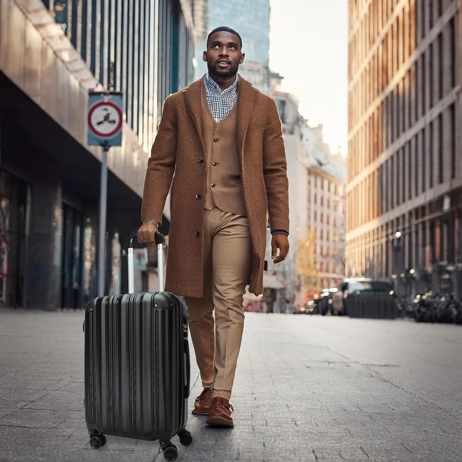 World Traveler Kemyer Quest Hardside Lightweight Expandable Spinner Suitcase Luggage, Black, 20-inch