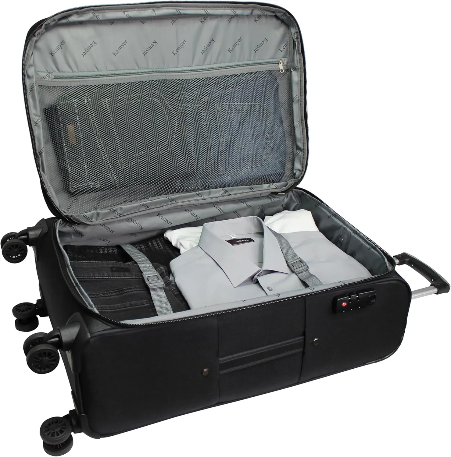 World Traveler Kemyer Softside Lightweight Expandable Spinner Luggage, Black, 3-Piece Set(20in,25in,29in)