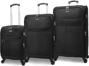 World Traveler Kemyer Softside Lightweight Expandable Spinner Luggage, Black, 3-Piece Set(20in,25in,29in)