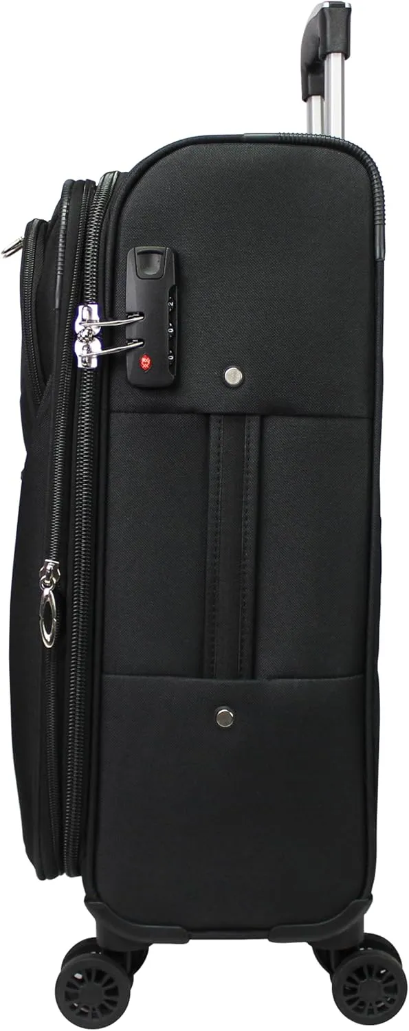 World Traveler Kemyer Softside Lightweight Expandable Spinner Luggage, Black, 3-Piece Set(20in,25in,29in)