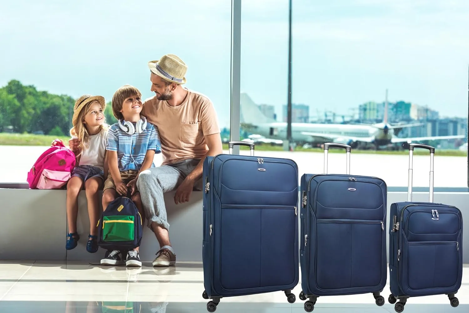 World Traveler Kemyer Softside Lightweight Expandable Spinner Luggage, Navy, 3-Piece Set(20in,25in,29in)