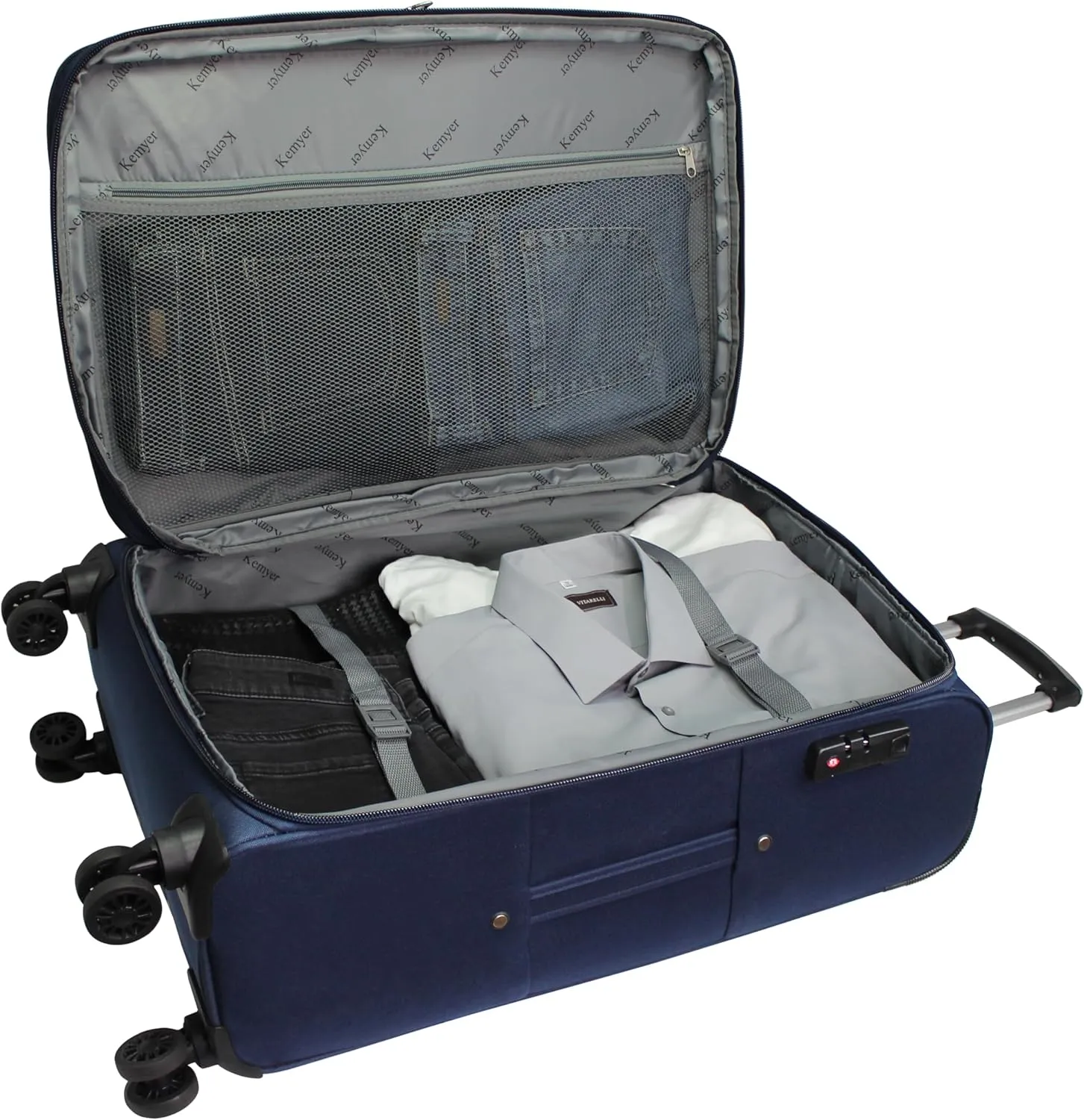 World Traveler Kemyer Softside Lightweight Expandable Spinner Luggage, Navy, 3-Piece Set(20in,25in,29in)