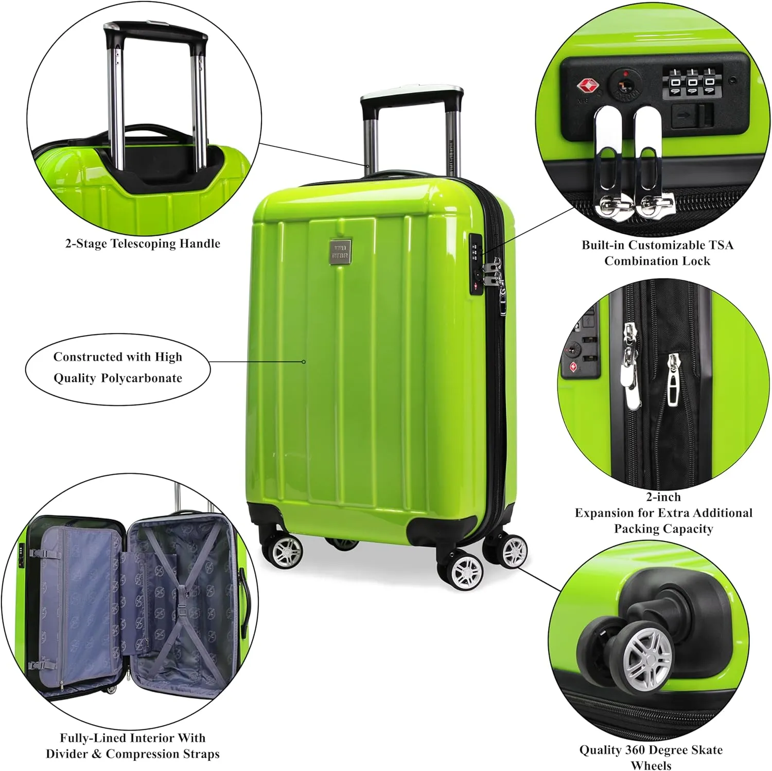 World Traveler VentureX Airline Approved Carry-On Luggage – Lightweight Hardside Suitcase with Spinner Wheels, Contour Apple Green, 20-inch