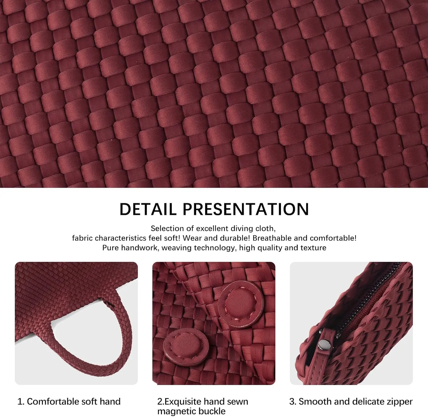 Woven Bag for Women, Large Neoprene Tote Bag Summer Beach Handbag Purse Retro Handmade Travel Shoulder Bag Set