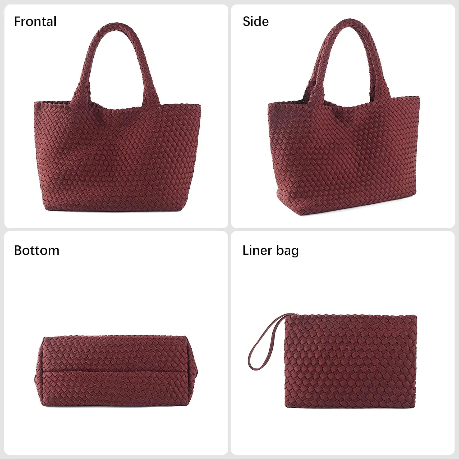 Woven Bag for Women, Large Neoprene Tote Bag Summer Beach Handbag Purse Retro Handmade Travel Shoulder Bag Set