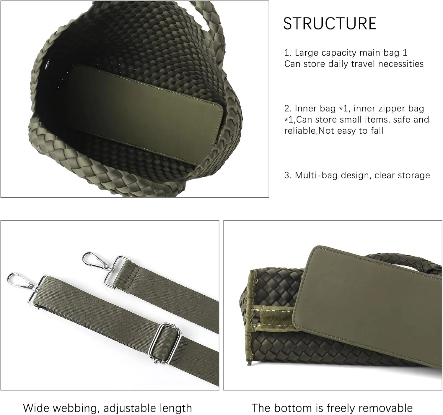 Woven Bag for Women, Neoprene Tote Bag Summer Beach Handbag Purse Retro Handmade Travel Shoulder Bag Set