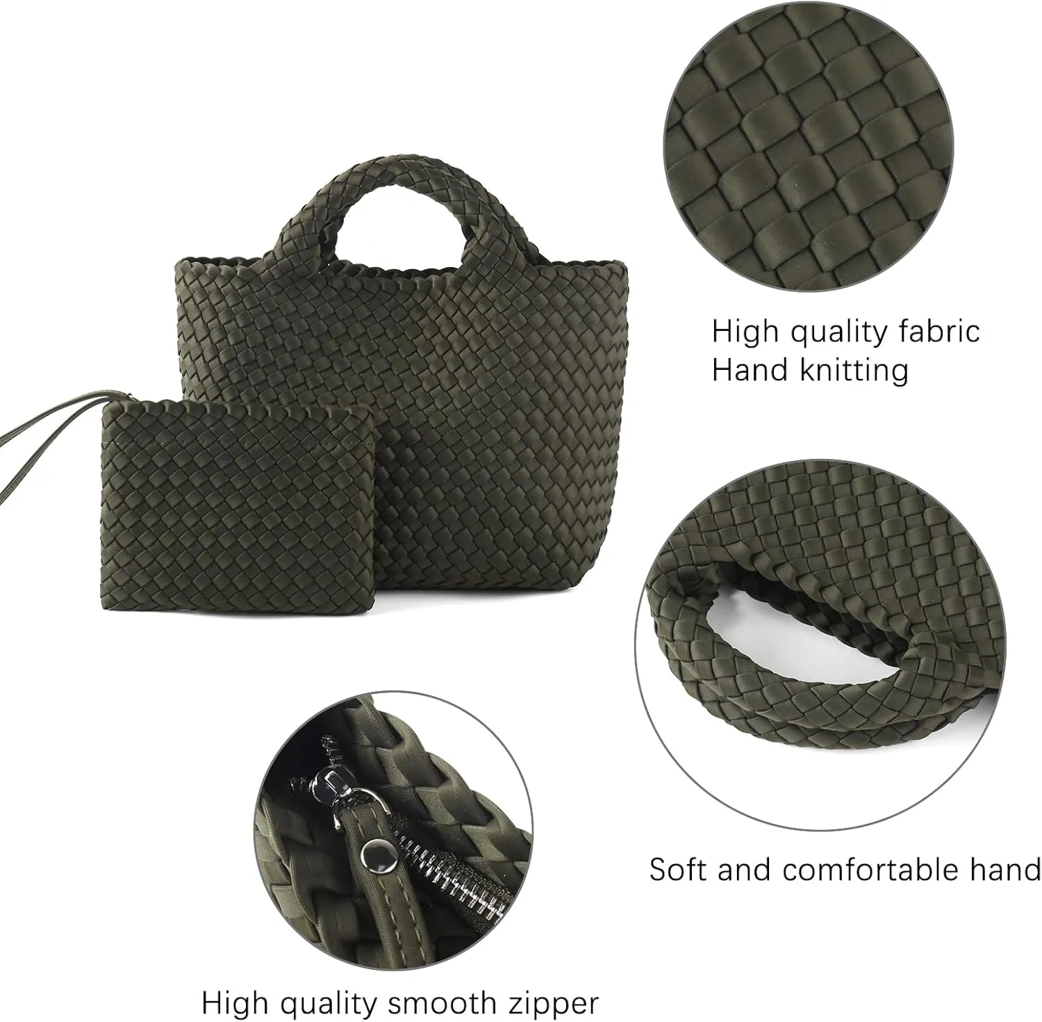 Woven Bag for Women, Neoprene Tote Bag Summer Beach Handbag Purse Retro Handmade Travel Shoulder Bag Set