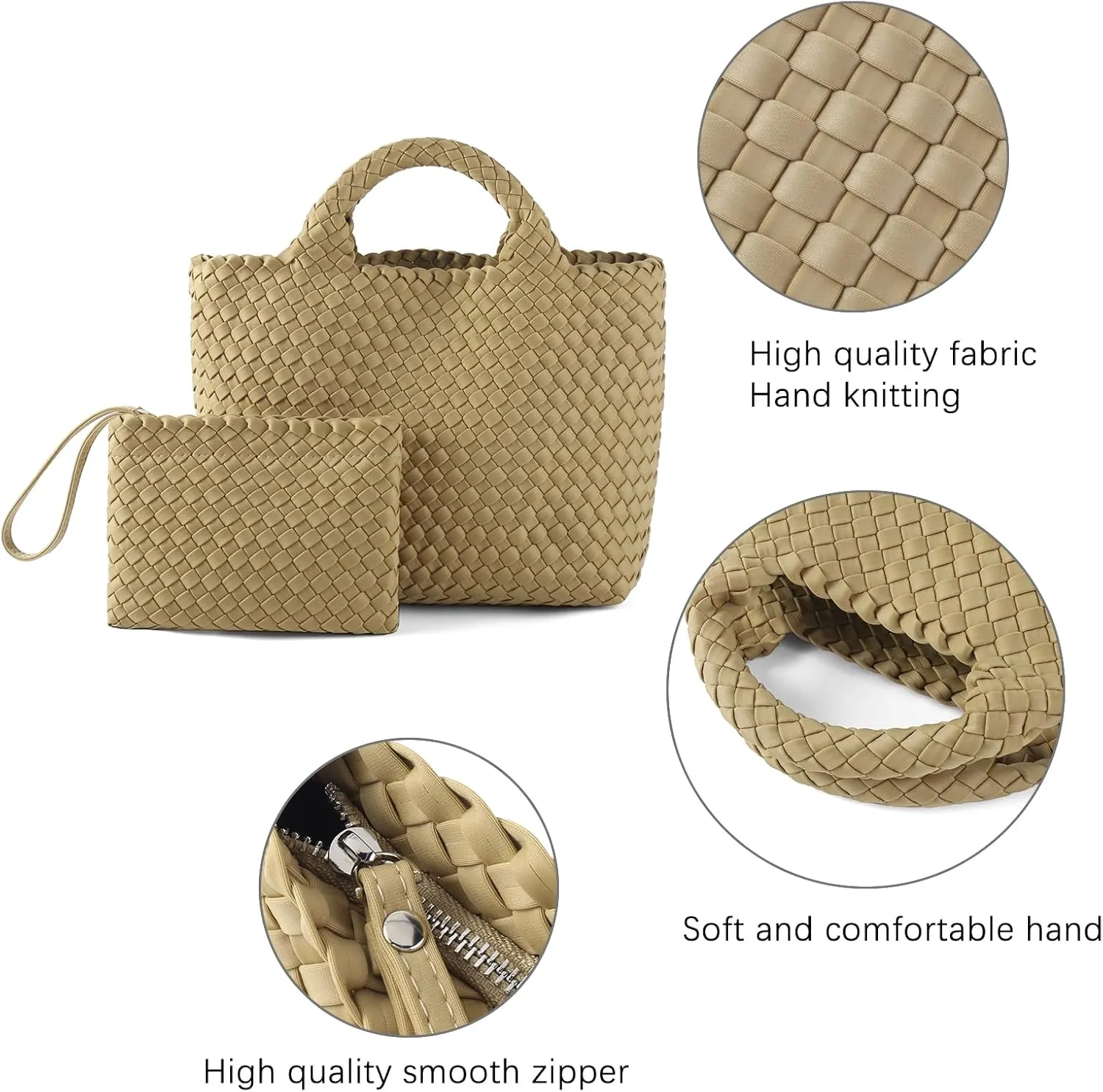 Woven Bag for Women, Neoprene Tote Bag Summer Beach Handbag Purse Retro Handmade Travel Shoulder Bag Set