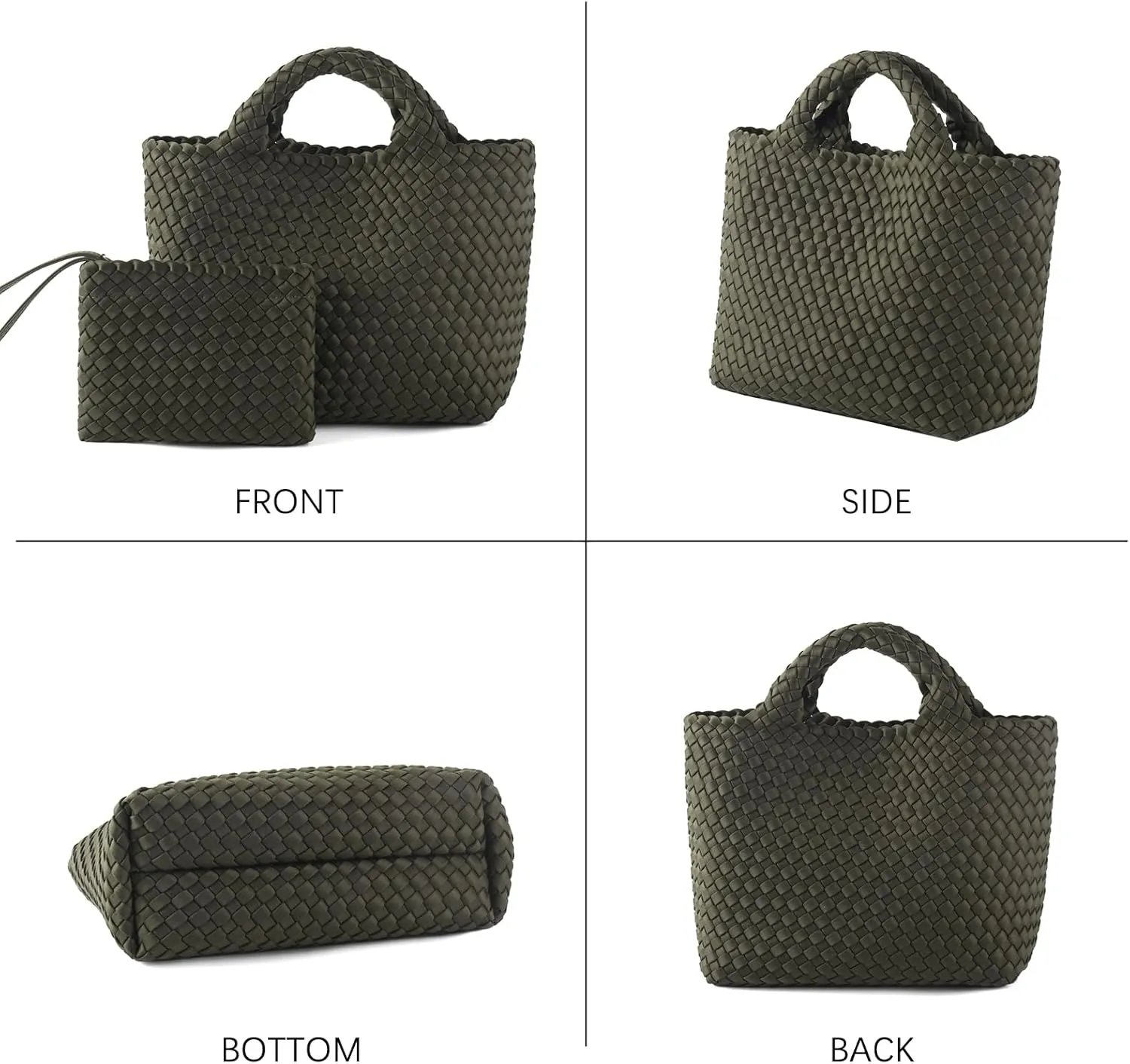 Woven Bag for Women, Neoprene Tote Bag Summer Beach Handbag Purse Retro Handmade Travel Shoulder Bag Set