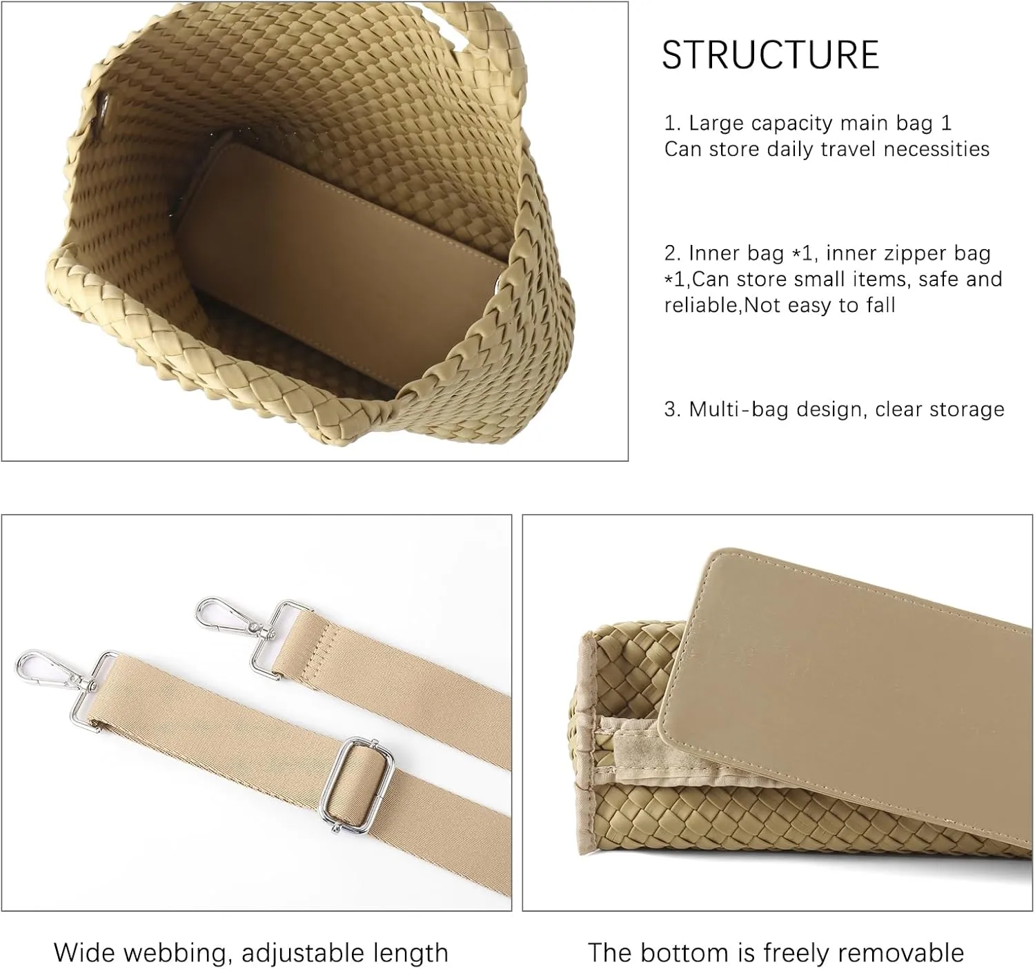Woven Bag for Women, Neoprene Tote Bag Summer Beach Handbag Purse Retro Handmade Travel Shoulder Bag Set