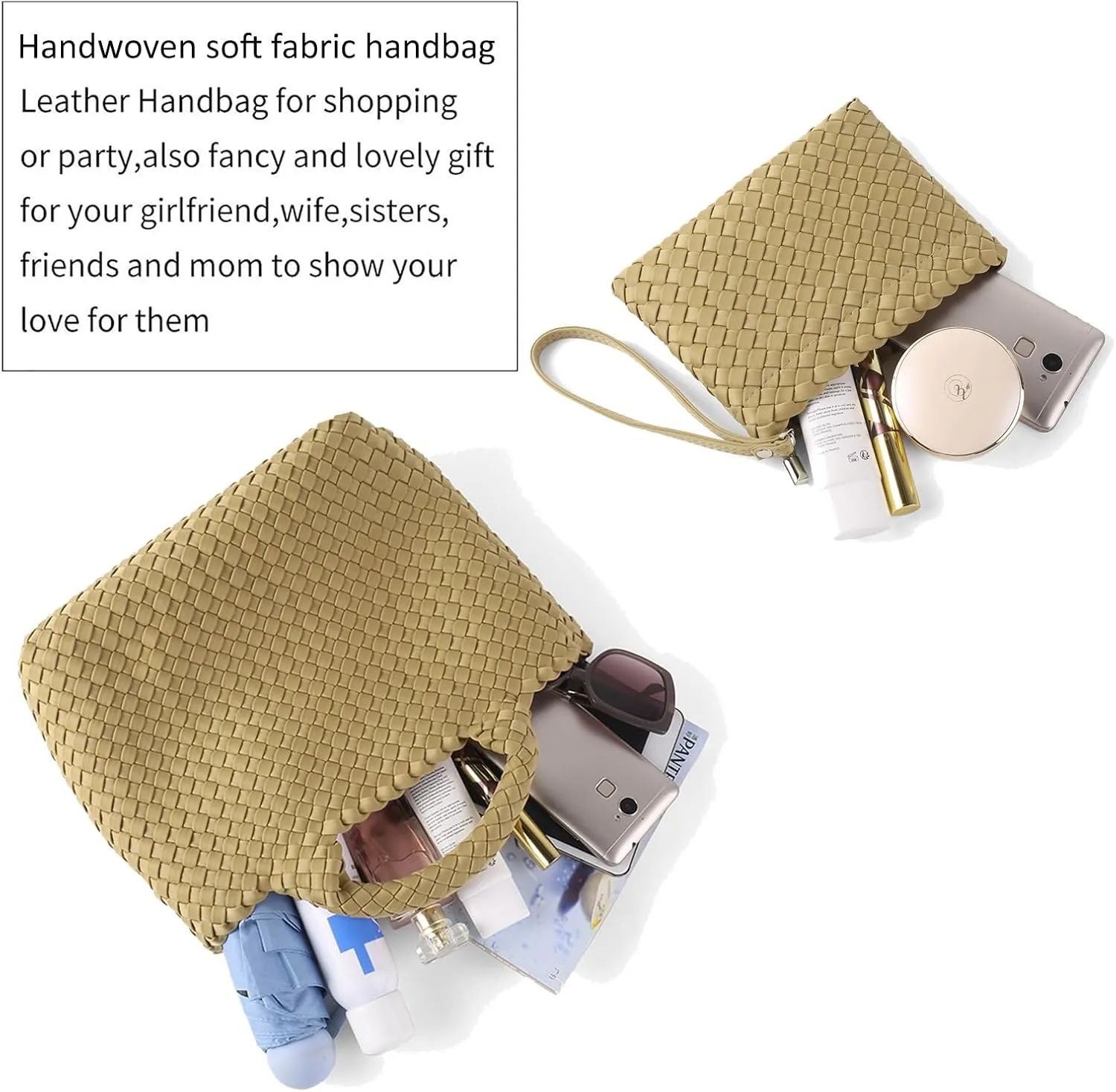 Woven Bag for Women, Neoprene Tote Bag Summer Beach Handbag Purse Retro Handmade Travel Shoulder Bag Set