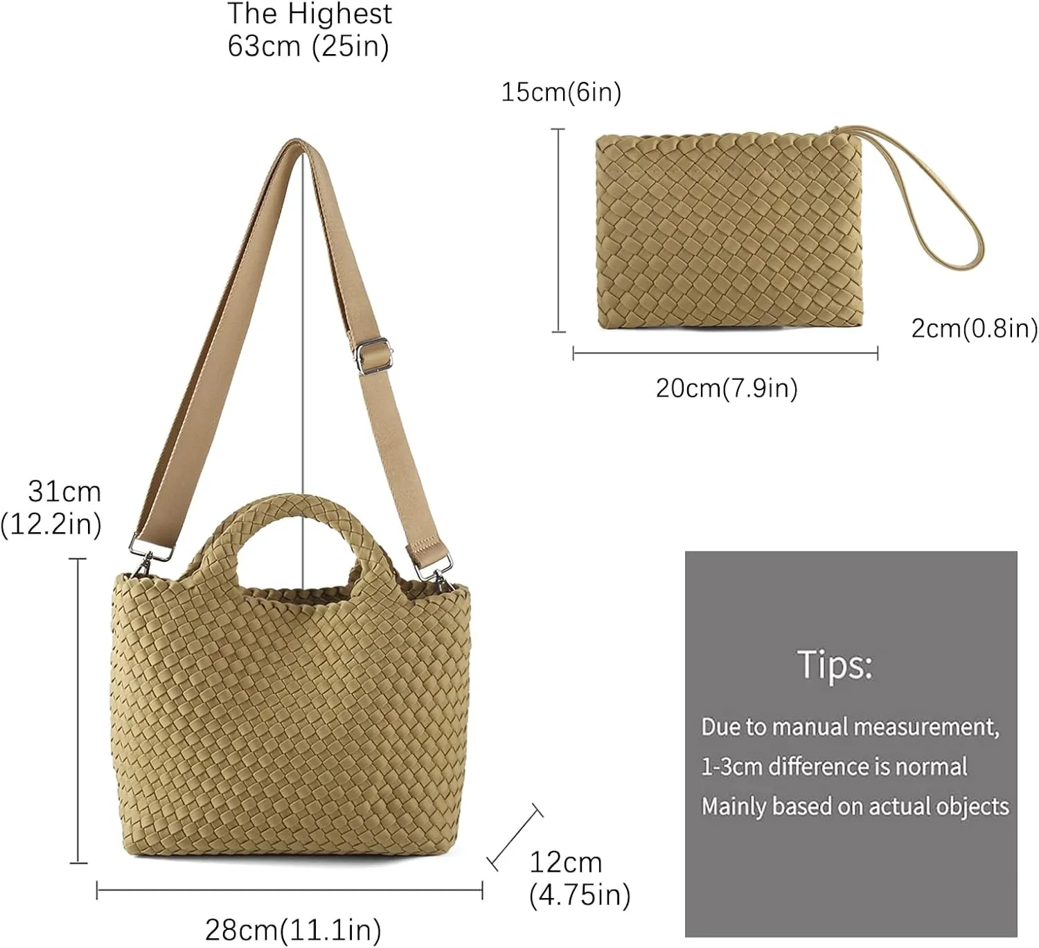 Woven Bag for Women, Neoprene Tote Bag Summer Beach Handbag Purse Retro Handmade Travel Shoulder Bag Set