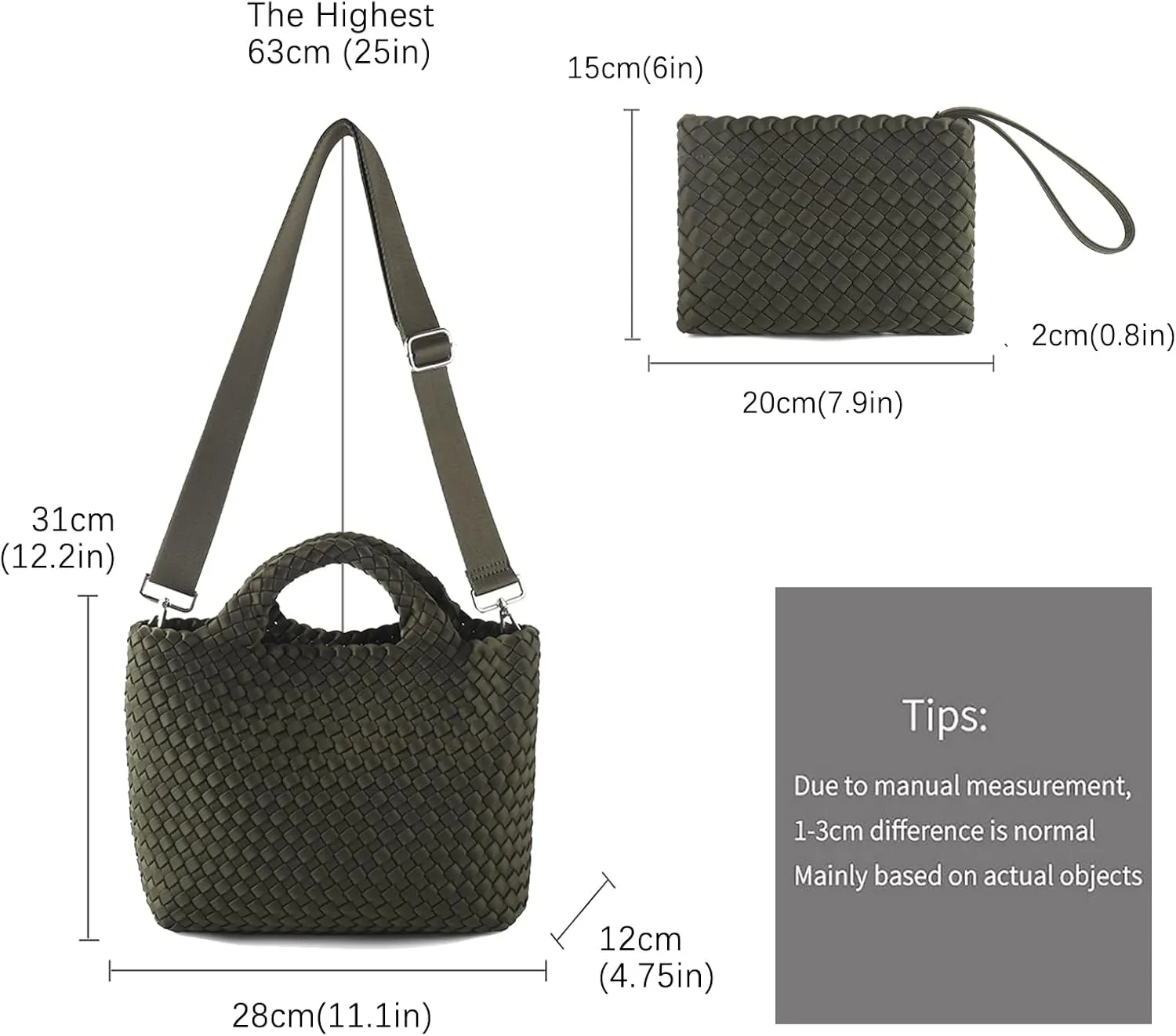 Woven Bag for Women, Neoprene Tote Bag Summer Beach Handbag Purse Retro Handmade Travel Shoulder Bag Set