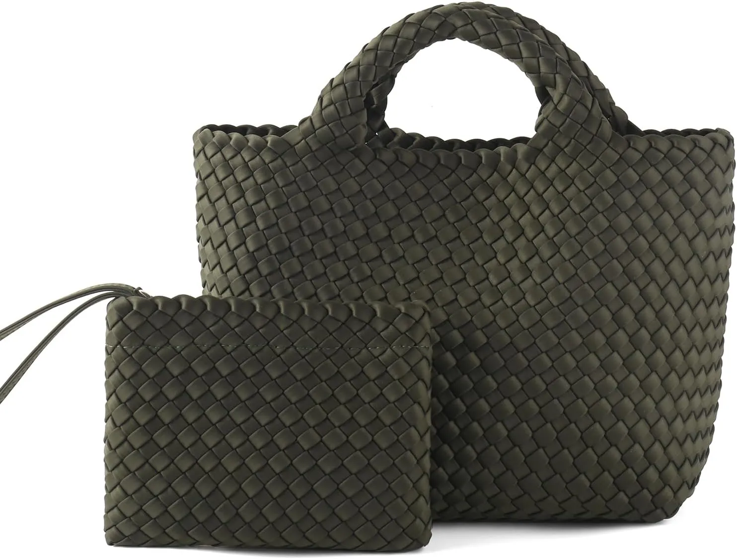 Woven Bag for Women, Neoprene Tote Bag Summer Beach Handbag Purse Retro Handmade Travel Shoulder Bag Set