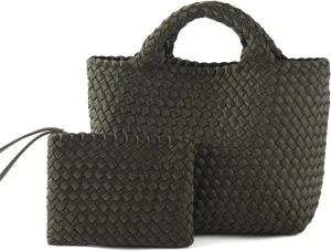 Woven Bag for Women, Neoprene Tote Bag Summer Beach Handbag Purse Retro Handmade Travel Shoulder Bag Set