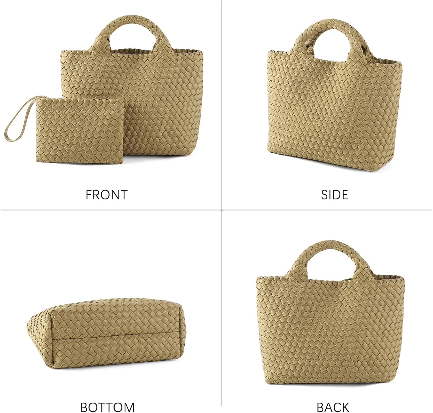 Woven Bag for Women, Neoprene Tote Bag Summer Beach Handbag Purse Retro Handmade Travel Shoulder Bag Set